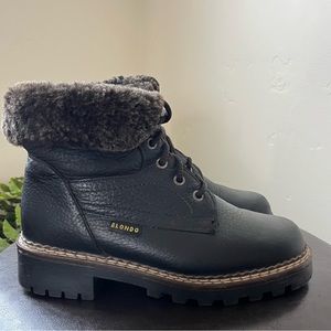 Blondo Black Leather Shearling Waterproof Lace Up Ankle Bootie Boots | W Size 7